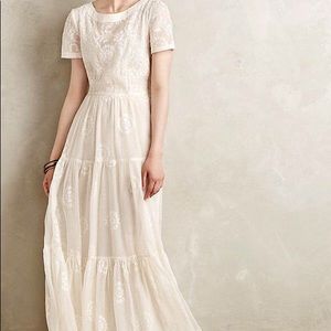 Anthropologie Embroidered White Wedding Maxi Dress
